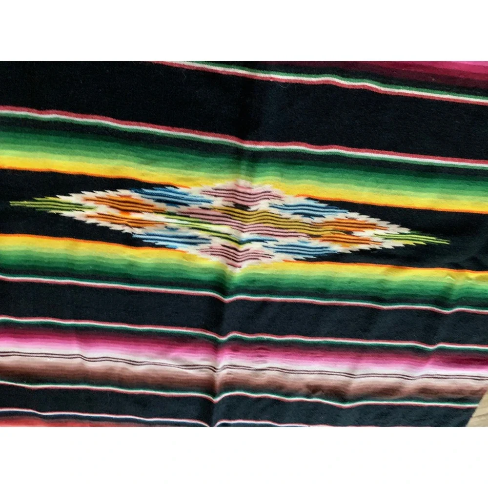 Vintage Mexican Handwoven Saltillo Sarape  Blanket Stripe Boho Western 75x38